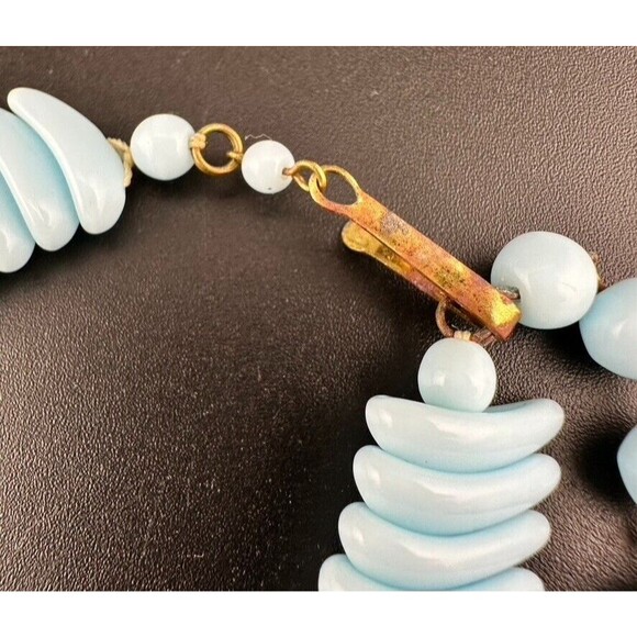 Vtg West Germany Glass Bead Necklace & Clip Earring Set Baby Blue - Picture 9 of 10